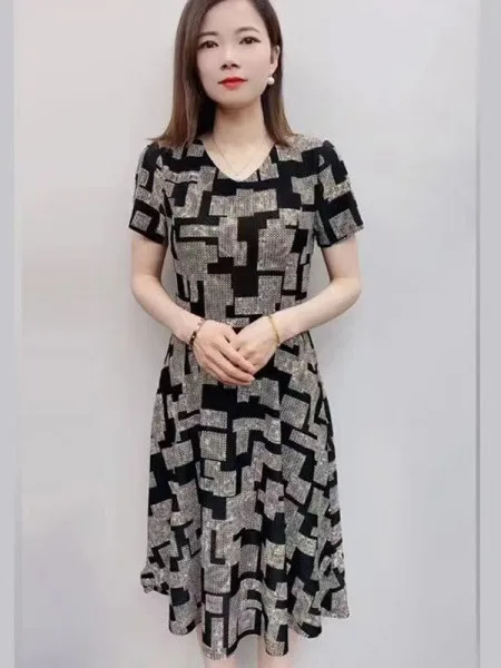 

Летняя модная юбка А-силуэта до колена для полных женщин, с высокой талией, в корейском стиле, повседневная, из полиэфирного волокна