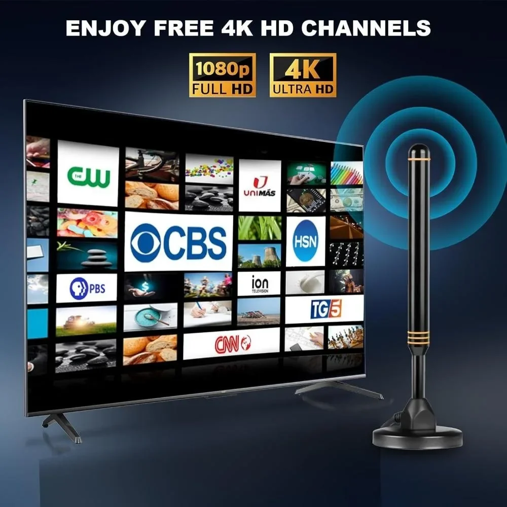 스마트 TV 실내 및 실외용 실내 TV 안테나, 로컬 채널, 디지털 안테나, 400마일 이상 장거리 HD TV, 모든 TV 지원.