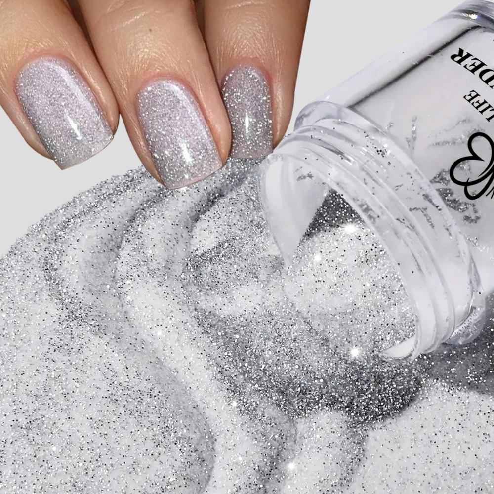 6個入り シルバーブラックグリッターネイルアクリルパウダー 6色 プロ仕様 ポリマークリスタルパウダー ネイルエクステンション ディッピング カービングダスト