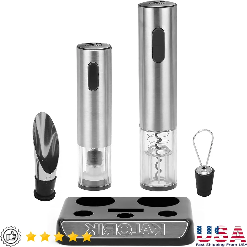 

Electric Wine Opener Set Cordless Bottle Opener Wine Pourer Preserver 2 Stoppers Foil Cutter Charging Base Wine Lovers