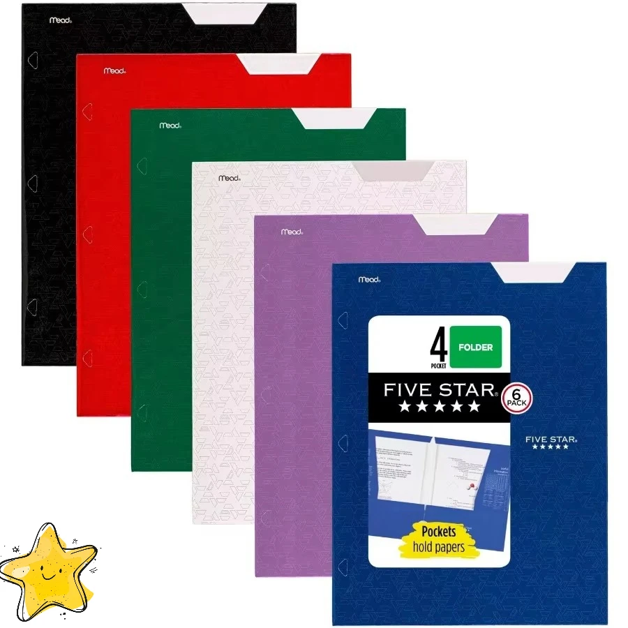 

Студенческие бумажные папки с 4 карманами, 6 упаковок — подходят для папок с 3 кольцами, 8,5x11, школьные принадлежности-органайзеры для классной комнаты, колледжа