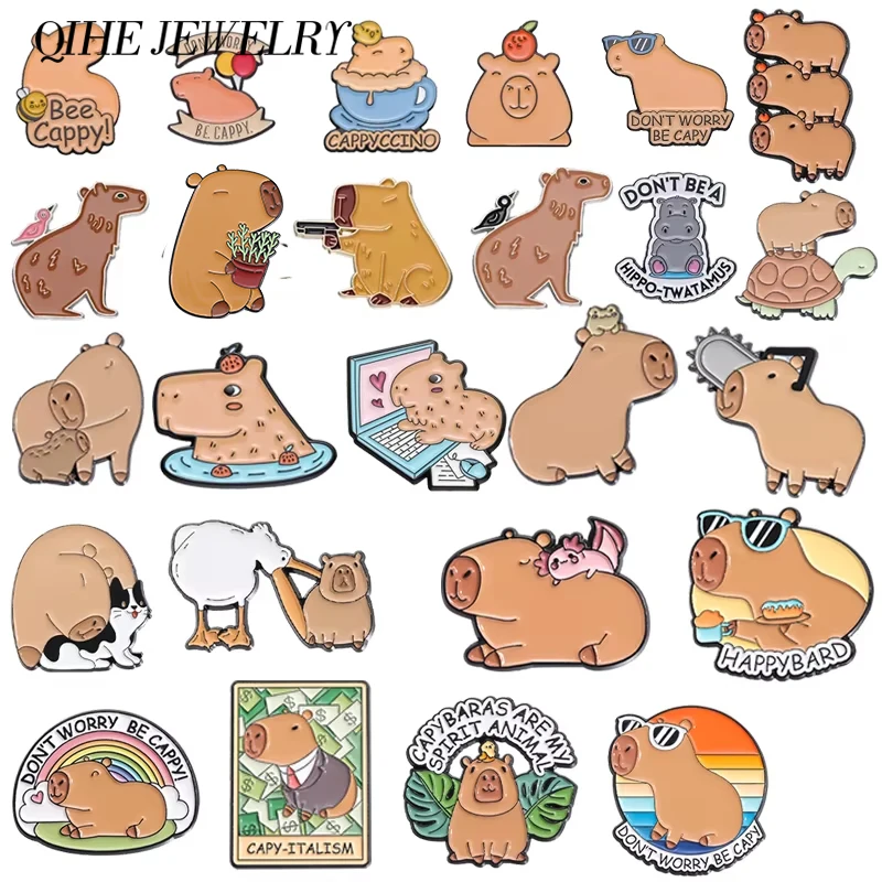 Cartoon Cute Capybara Brooch Enamel Pins Custom Funny Hippopotamus Metal Lapel Badge Clothes Backpack Accessories Jewelry Gift