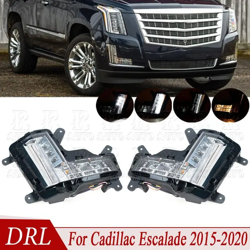 For Cadillac Escalade ESV 2015 2016-2020 LED DRL Fog Light w/Crash Brake Daytime Running Light w/LED Turn Signal Light DRL Lamp