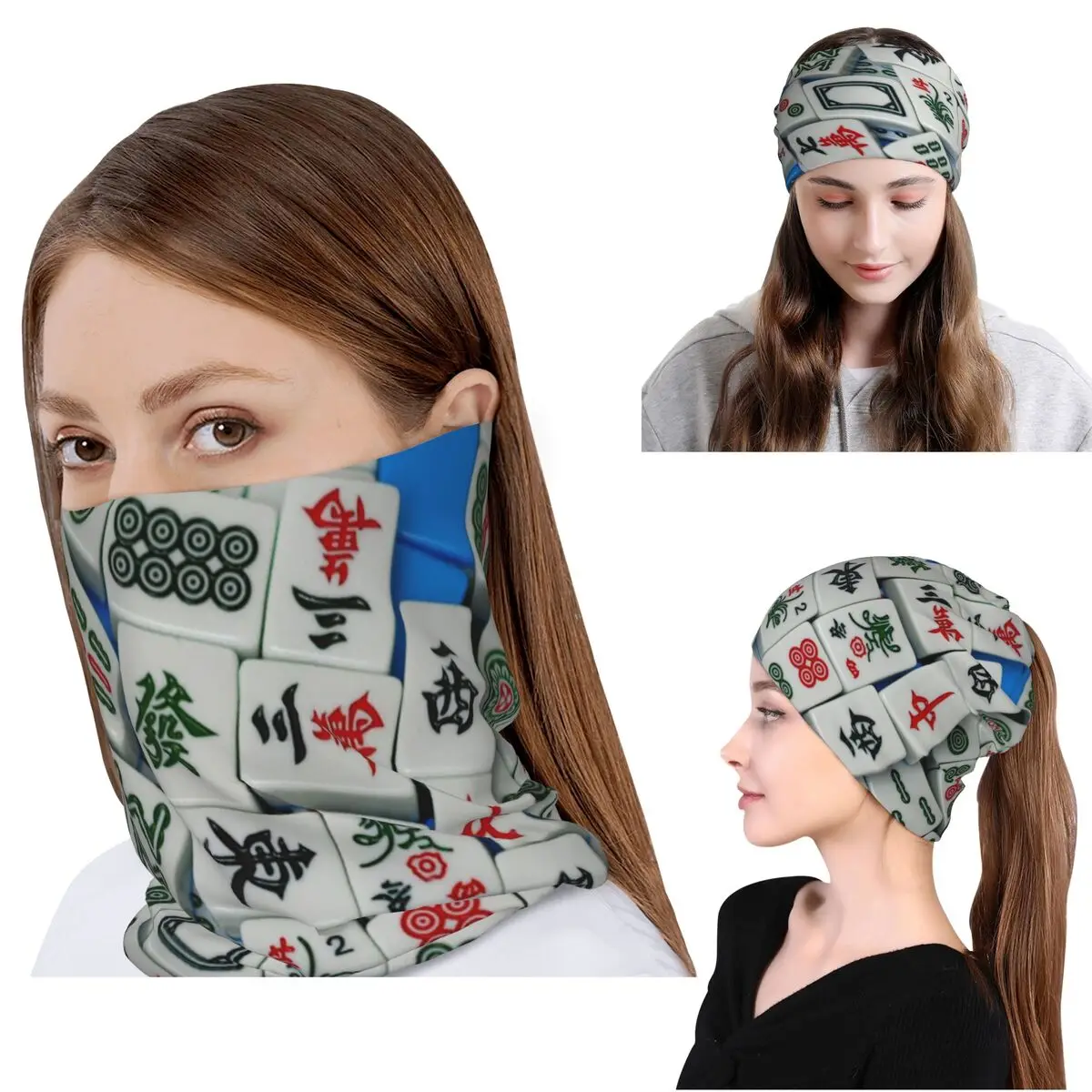 

Mahjong Tile Pattern Bandana Neck Cover Mask Scarf Multi-use Headband Beanies Hat Unisex Adult All Season