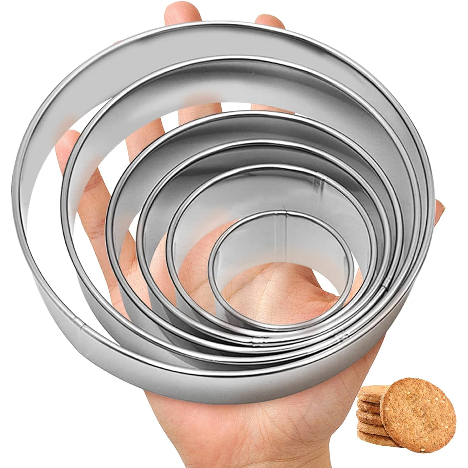 6PCS Stainless Steel Round Cookie Mold DIY Biscuit Cutter Dumpling Skin Cutting Mould Pastry Cake Baking Tool Kitchen Gadget