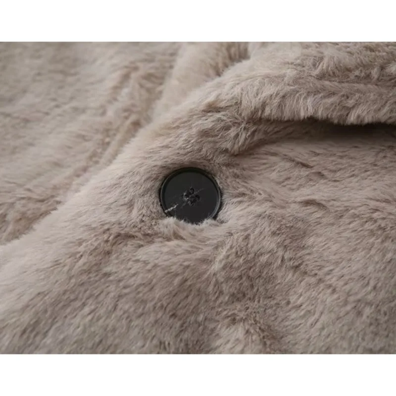 Otoño mujer abrigo largo de piel sintética con cuello de solapa grande Casual bolsillo de manga larga prendas de vestir exteriores para mujer abrigo elegante para mujer