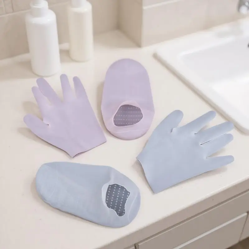 Juego de 3 piezas de silicona para el cuidado de la piel, juego de mascarilla hidratante reutilizable, guantes, calcetines, para cara, manos y pies, piel seca y agrietada, juego