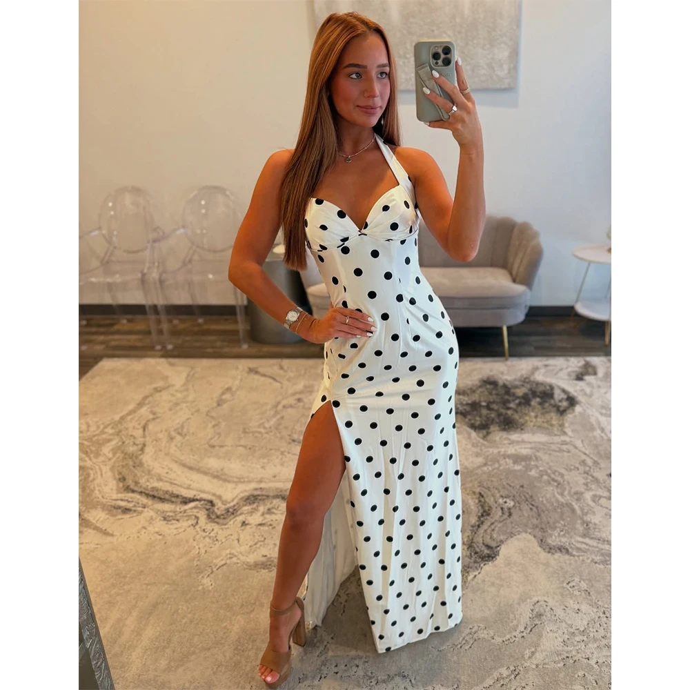 

MVOZEIN Polka Dot Long Prom Dress 2026 Satin Halter Split Charming Evening Dresses Floor Length Special Occasion Formal Gown