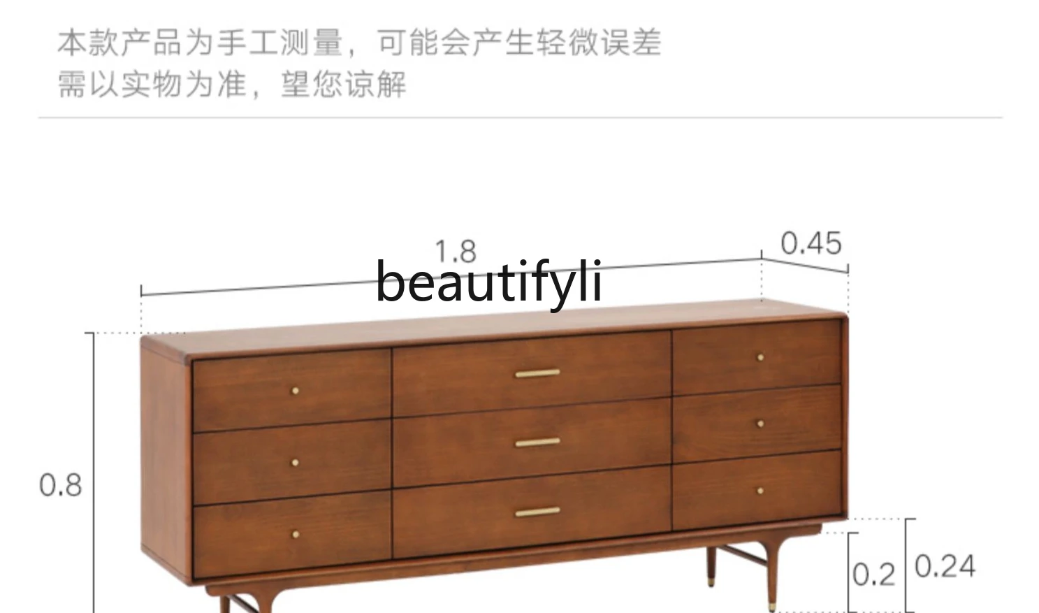 Nordic Boxwood Sideboard Cabinet Solid Wood Simplicity Modern Nine-Drawer Cabinet Storage Side  Oak Bedroom Wall Cabinet