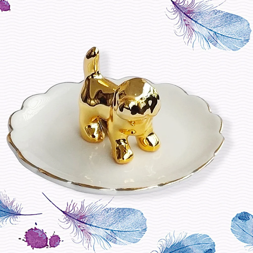 2 Pcs Dachshund Ceramic Jewelry Tray Bracelet Plate Earring Storage Container Dessert