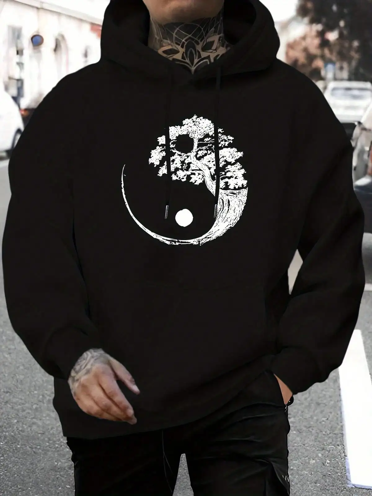 Men'S Casual Versatile Style Fashionable Hoodie, Featuring A Unique New Design With A 'Natural Tai Chi' Graphic Print - A Relaxed Pullover With A Kang