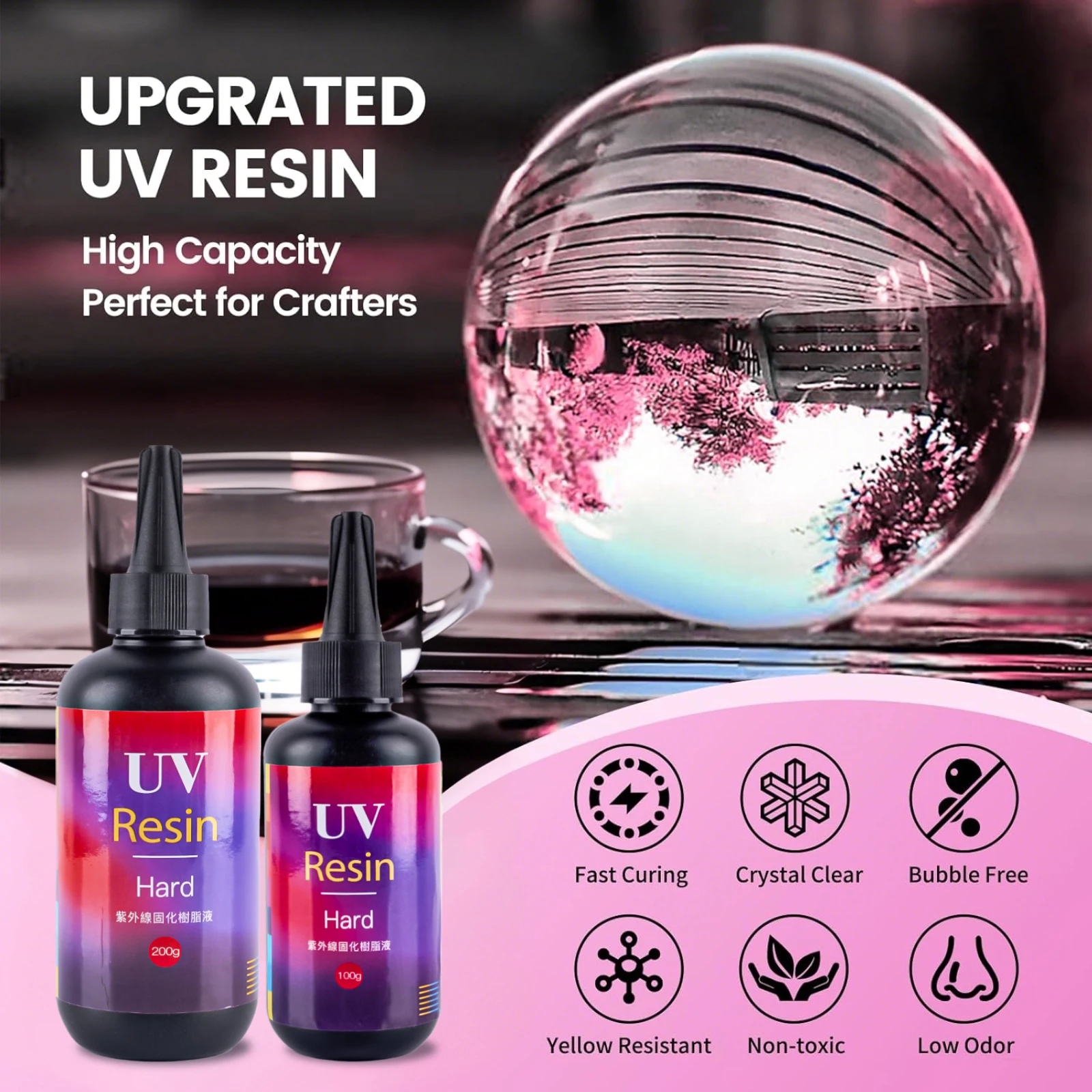 10/25/50/60/100/200g Quick Drying Hard Clear UV Resin Adhesive Ultraviolet Liquid Curing UV Lamp Accessories DIY Jewelry Making
