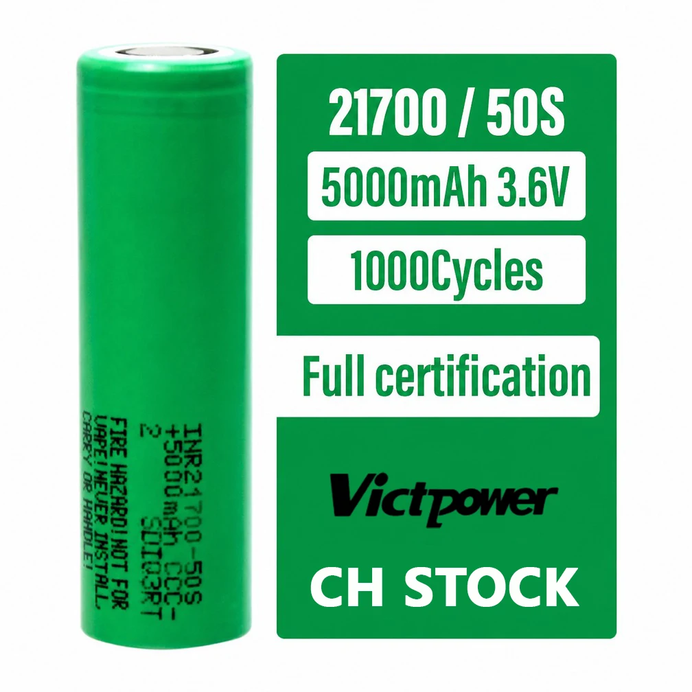 Victpower INR21700-50S Lithium-Ion Battery with 5000mAh Capacity 21700 Dimensions and Powerful 5C 25A Discharge Rate For Ebike