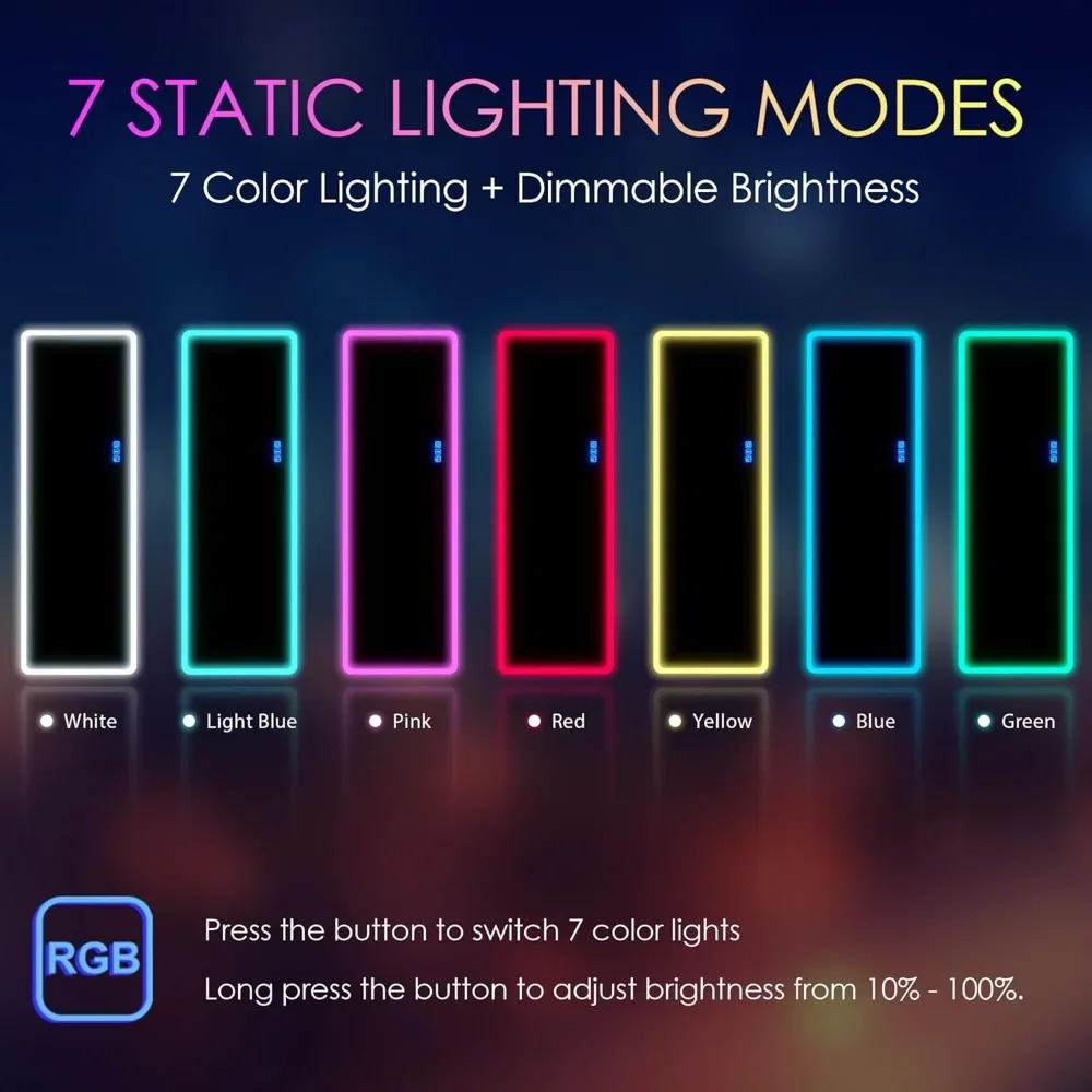 Espelho de corpo inteiro com luzes LED, espelho iluminado montado na parede, espelho pendurado RGB, sobre a porta, 14 luzes LED