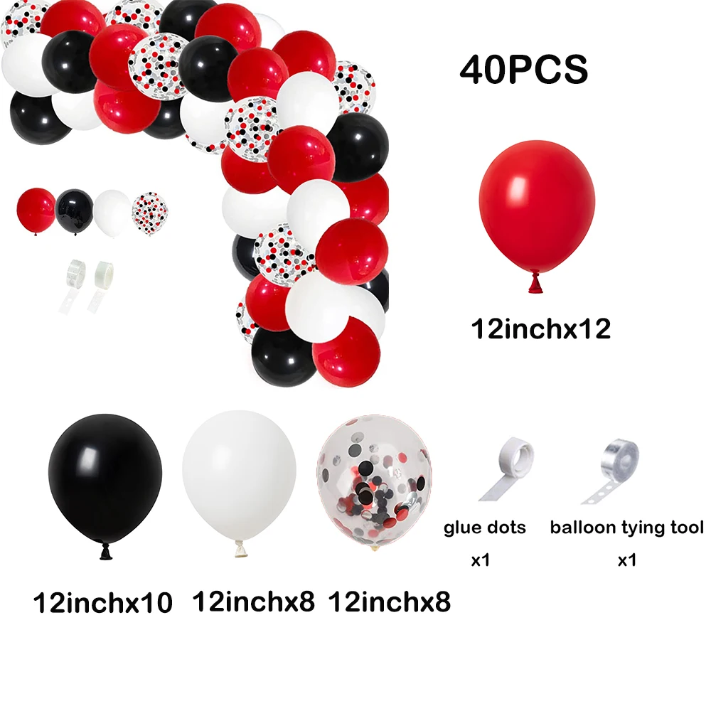 12inch Red Black White Balloons Garland Arch Kit Confetti Circus BBQ Casino Party Birthday Ballons Graduation Decor Baby Shower