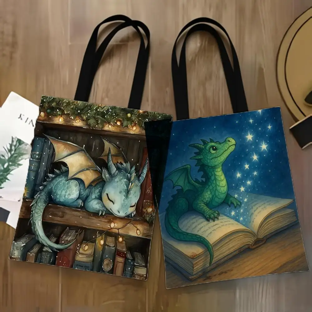 Dragon Sleeping Storage Bags Lightweight Canvas Tote Bag Large Capacity Shoulder Shopper Fashion Eco Multi Purpose Handbag