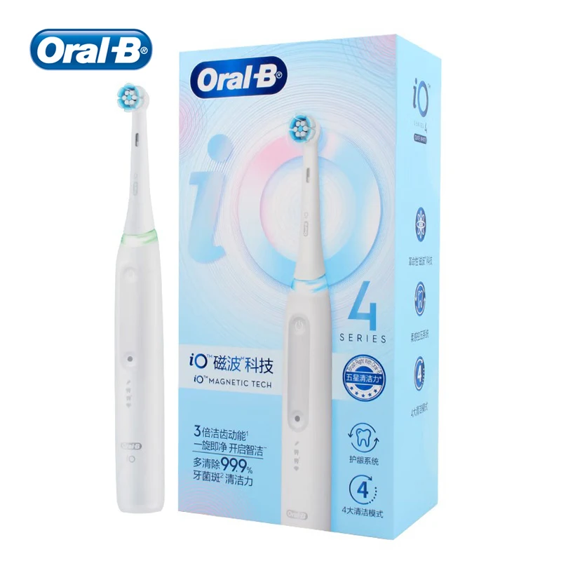 Oral B iO4 Electric Toothbrush Magnetic Tech Rechargeable 4 Modes Smart Pressure Sensor Tooth Brush Bluetooth 2Min Timers