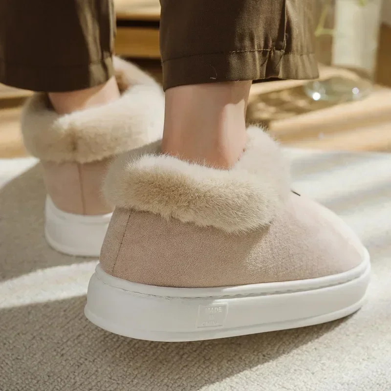 Furry Women Ankle Boots 2024 Winter Non-Slip Thicken Plush Slip-On Soft Sole Warm Cotton Shoes for Couples Platform Snow Boot