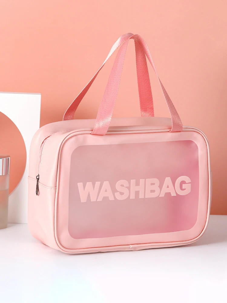 1 Stück PU Transparente Dreiteilige Kosmetik- und Toilettenartikel-Tasche, Große Kapazität PVC Halbtransparente Mattierte Tragbare Aufbewahrungstasche – Detail 12