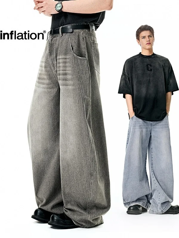 

American Street Sle Waed Denim Baggy Scythe Pants Spring New Casual Straight Leg Trousers for Young Men Cotton Fabric