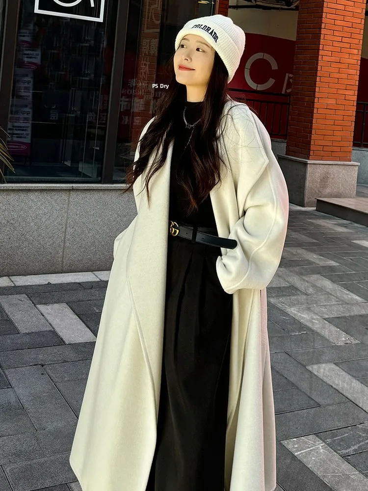 

Ele двустороннее шерстяное пальто Camere средней длины, женское зимнее пальто с высоким воротником, корейская версия, свободный крой Long Sve