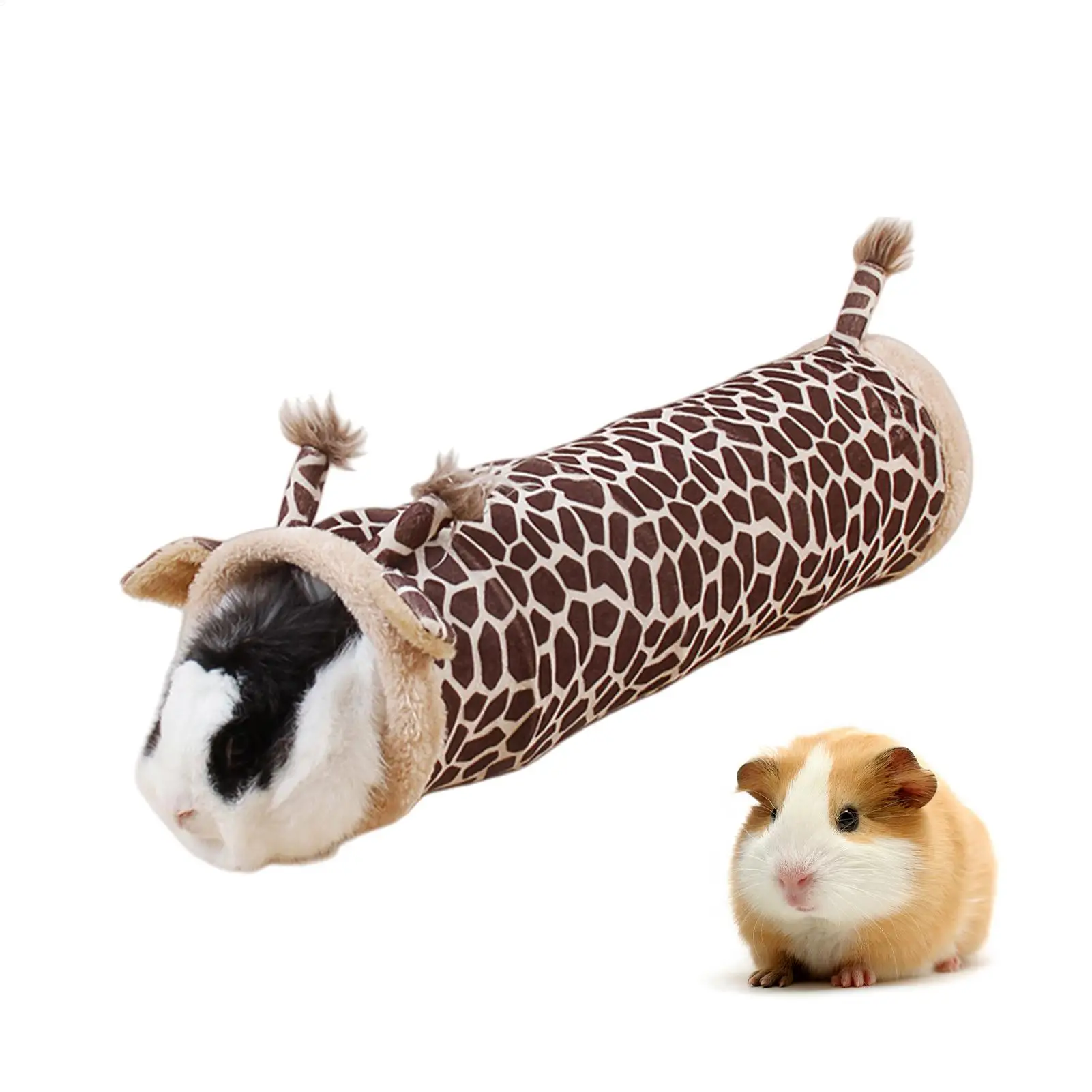 Bunny Tunnel Giraffe Design Resting Cave Toys Warm Foldable Small Pet Tunnel for Dwarf Bunny Hamster Hedgehog Ferret Indoor Home
