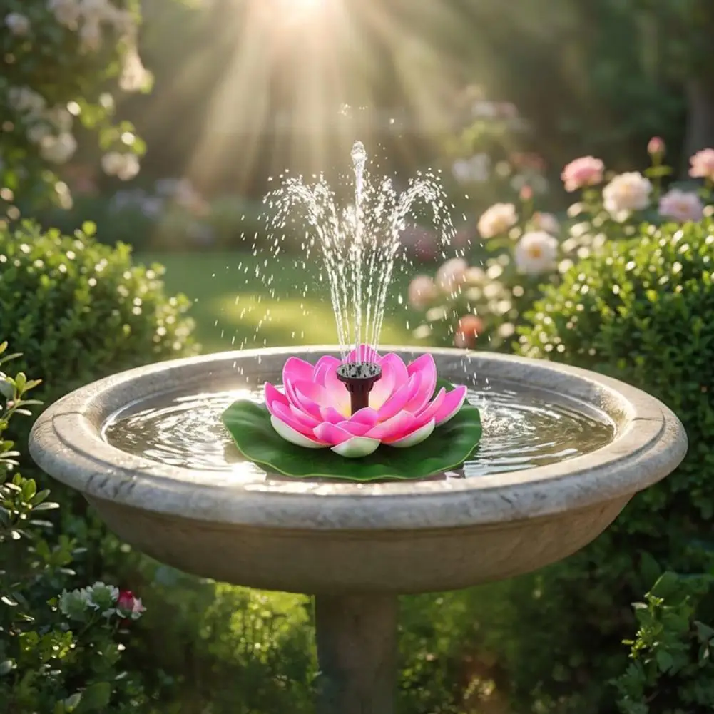 Bird Bath Fountain Lotus Solar Water Fountain with Spray Nozzles Floating Water Lily Bird Bath Fountain Outside Garden Pond Pool