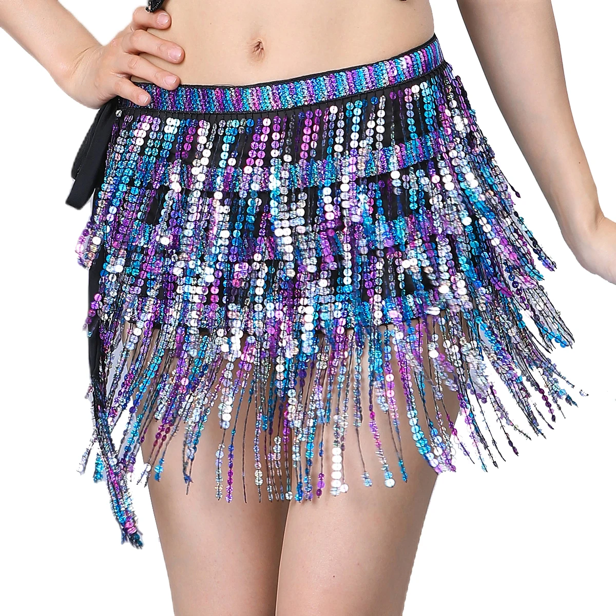 17 Colors Women Belly Dance Hip Scarf Belt Tassel Belts 4 Rows Strips Rectangle Sequins Fringes Clothing Accessories