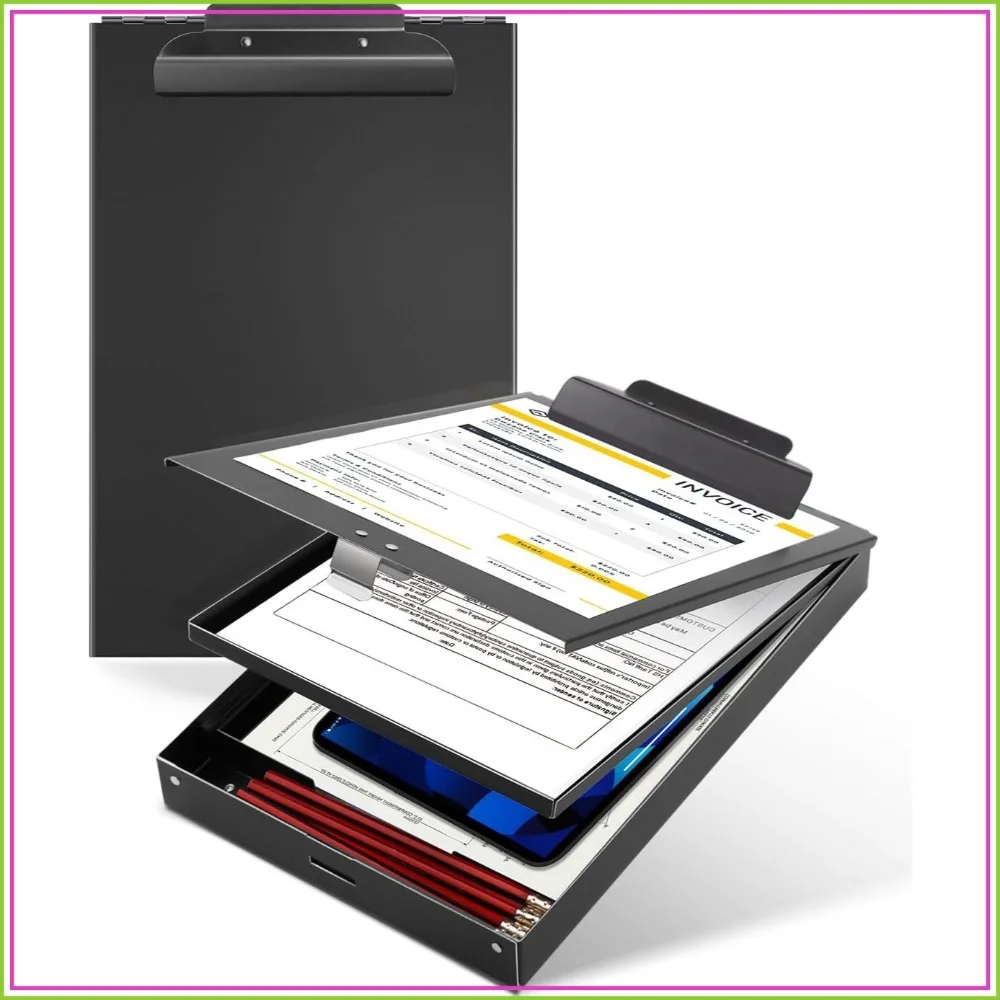 

Heavy Duty Aluminum Clipboard with Storage, Letter Size, Dual Compartments, High Capacity Clip for Office School Supplies - Frosted Black