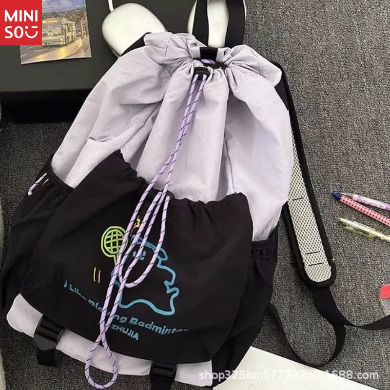 Zaino da trekking Miniso con coulisse, zaino leggero color block, zaino grande per viaggi all'aperto