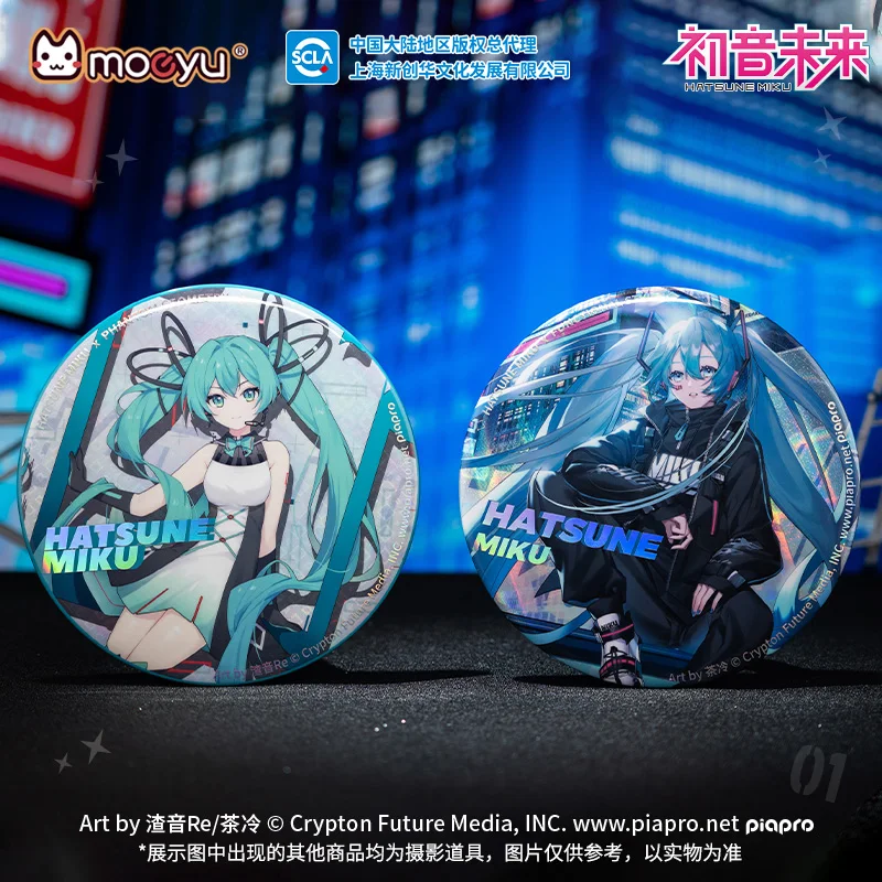 Original Moeyu Hatsune Miku 15x15cm Large Badge Metal Pin Figure Stand Cartoon Brooches Cosplay Vocaloid Anime Badges for Itabag