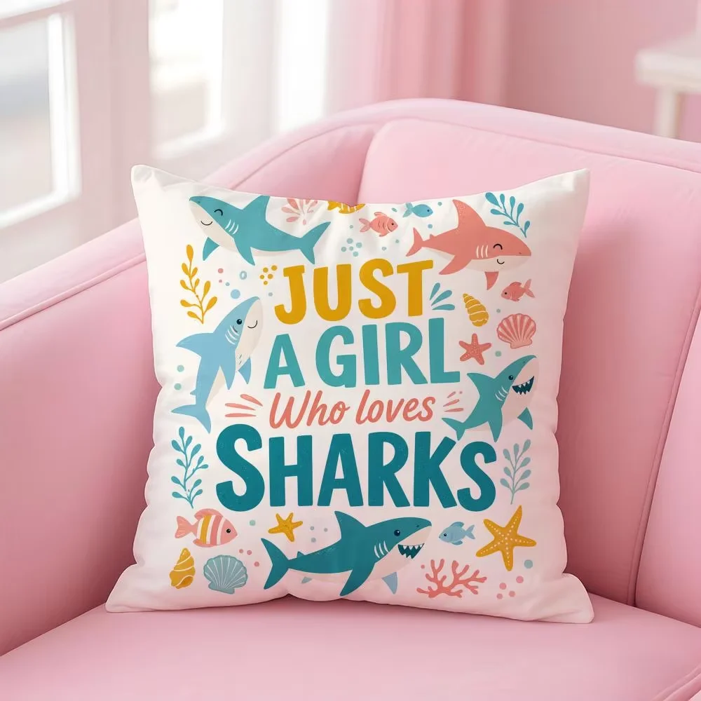 Cushion Cover Shark Enthusiast Short Plush Soft Double-Sided Printing Pillow Case Cozy Sofa Bedroom Home Decor Gift