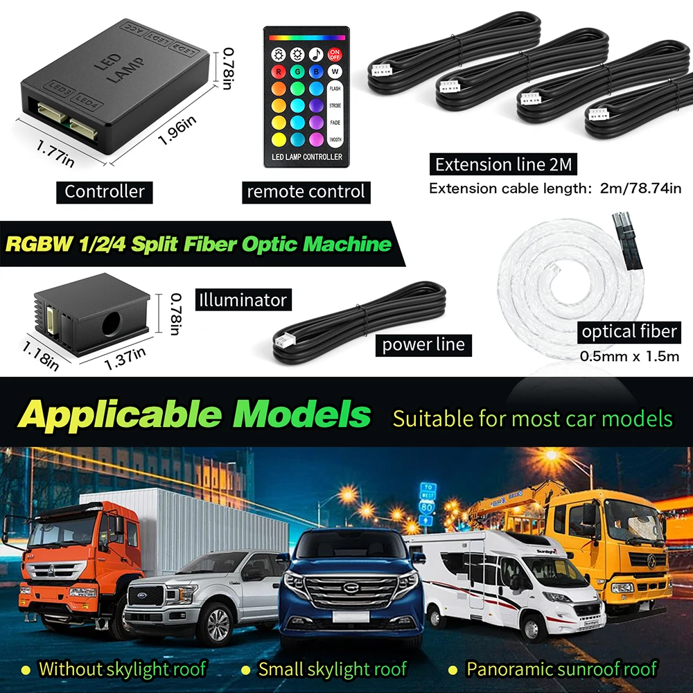 جديد RGBW 1/2/4 آلة سبليت سقف السيارة ضوء النجوم السماء المرصعة بالنجوم جو البصرية ستار ضوء السقف APP التحكم أطقم للمنزل سيارة