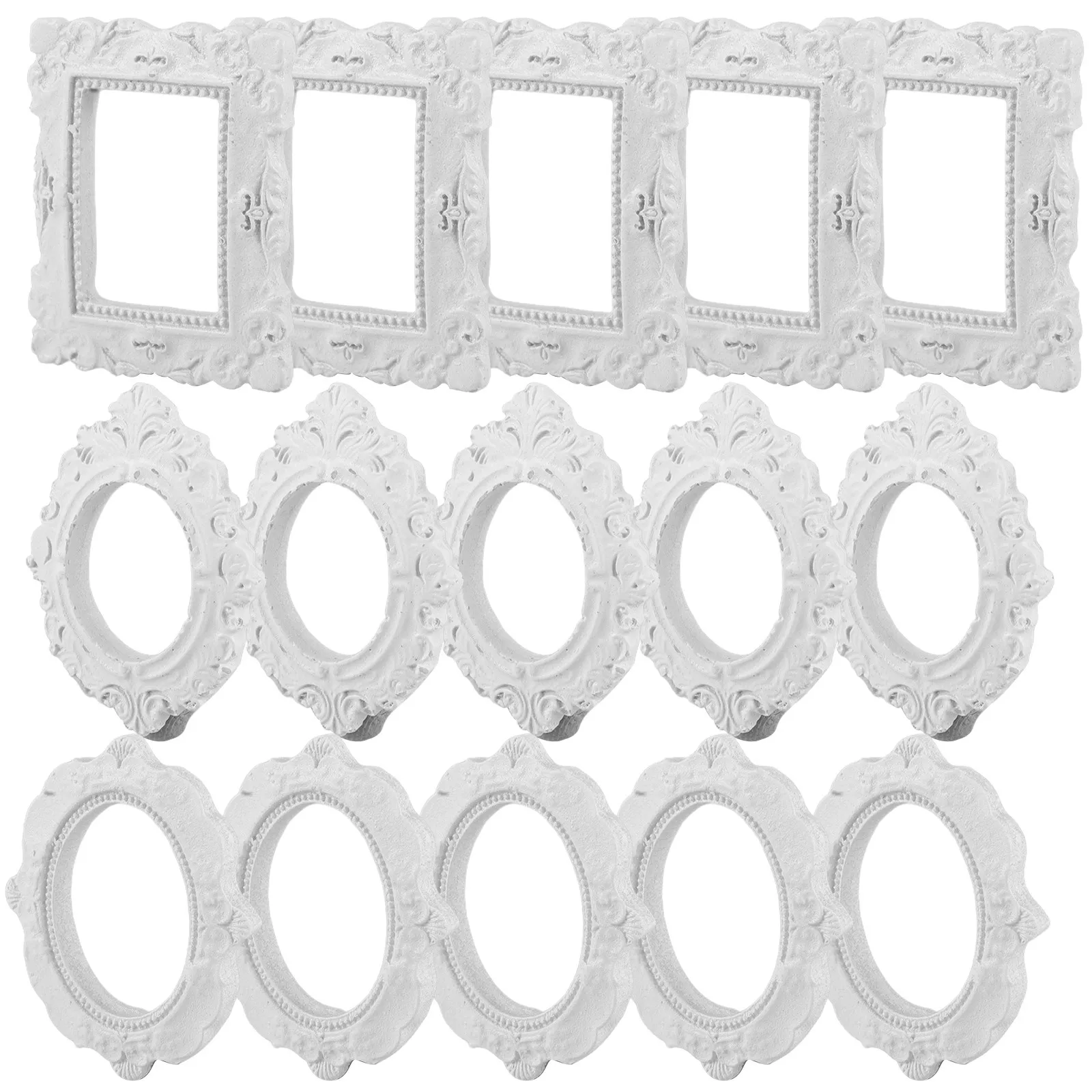 15Pcs Cream Shell Mini Resin Picture Frames Vintage Style for Dollhouse Decoration Miniature Photo Frame DIY Crafts Props