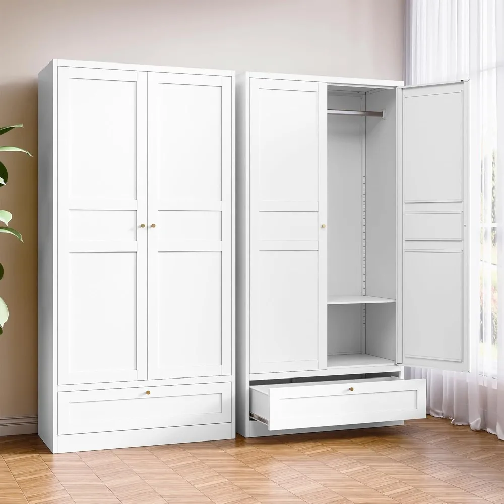 

Metal Armoire Wardrobe Closet with 2 Doors 72'' Wardrobe Cabinet with Drawers Hanging Rail Metal Closet with Adjustable Shelves