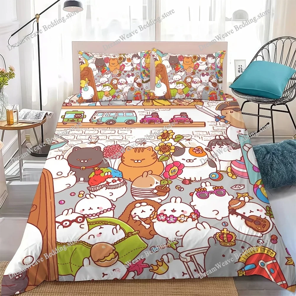 Cute Cartoon M-Molangs Duvet Cover Set Home Style Bedding Soft Laundry Cotton Bed Student Dormitory Gift