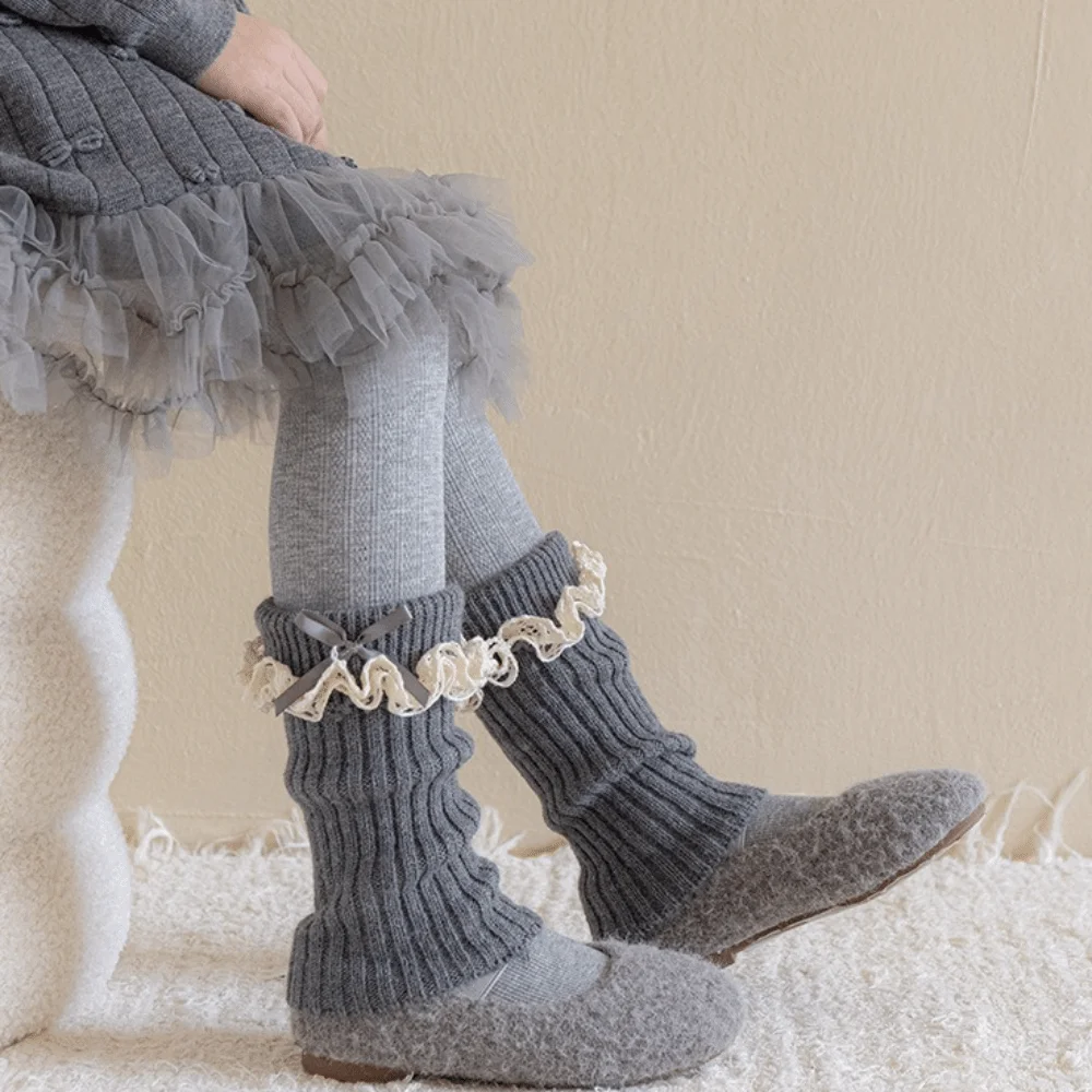 Polyester Girls Leg Warmers Thickened Fabric Stretchy Fit Calf Socks Lolita Knitted Texture Leg Gaiters Kids Outfit Match