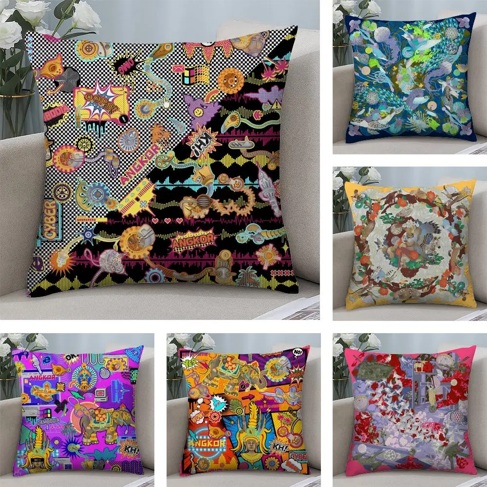 Cambodian Buddha Print Cushion Cover Soft Plush Fabric Double-Sided Printed Sofa Cushion Cover for All Seasons Home Decor Gift