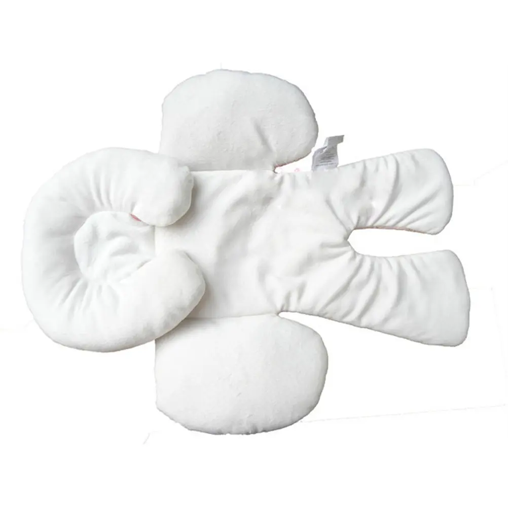 infant-car-stroller-protection-pad-head-body-support-pillow-lightweight-cute-design-adjustable-headrest-pacifier-strap-pink