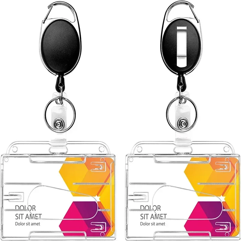 Porte-badge avec bobine transparente, étui pour permis de travail, porte-badge, étiquette d'identification, carte de travail pour employé, manchon de couverture, clip porte-clés, 1 ensemble