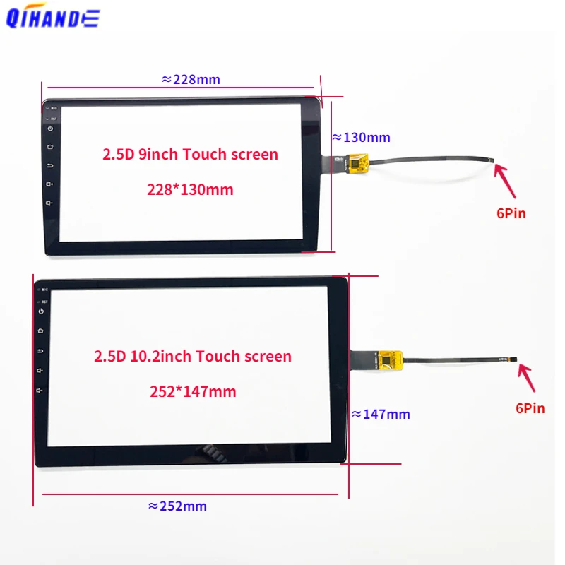 9 inch 10.2 inch 2.5D GT911 228*130mm 252*147mm Universal Capacitive Touch Screen Hard Hyundai Volkswagen Citroen Toyota Renault