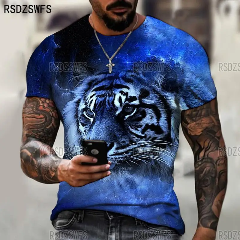 Fierce Tige Animal 3D Print Men's T-Shirt Summer Loose Round Neck Short Sleeve Oversized Male T-Shirts Tops Tees Men Clothing