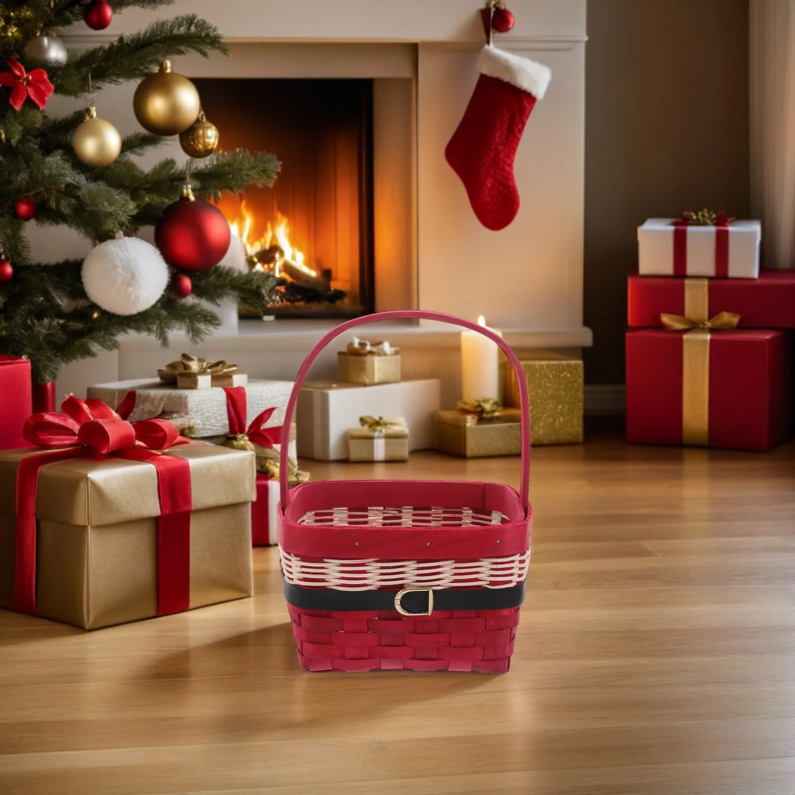 

Christmas Woven Storage Baskets With Handle Handmade Wooden Organizer For Holiday Decor Fruit Vegetable Pantry Living Room