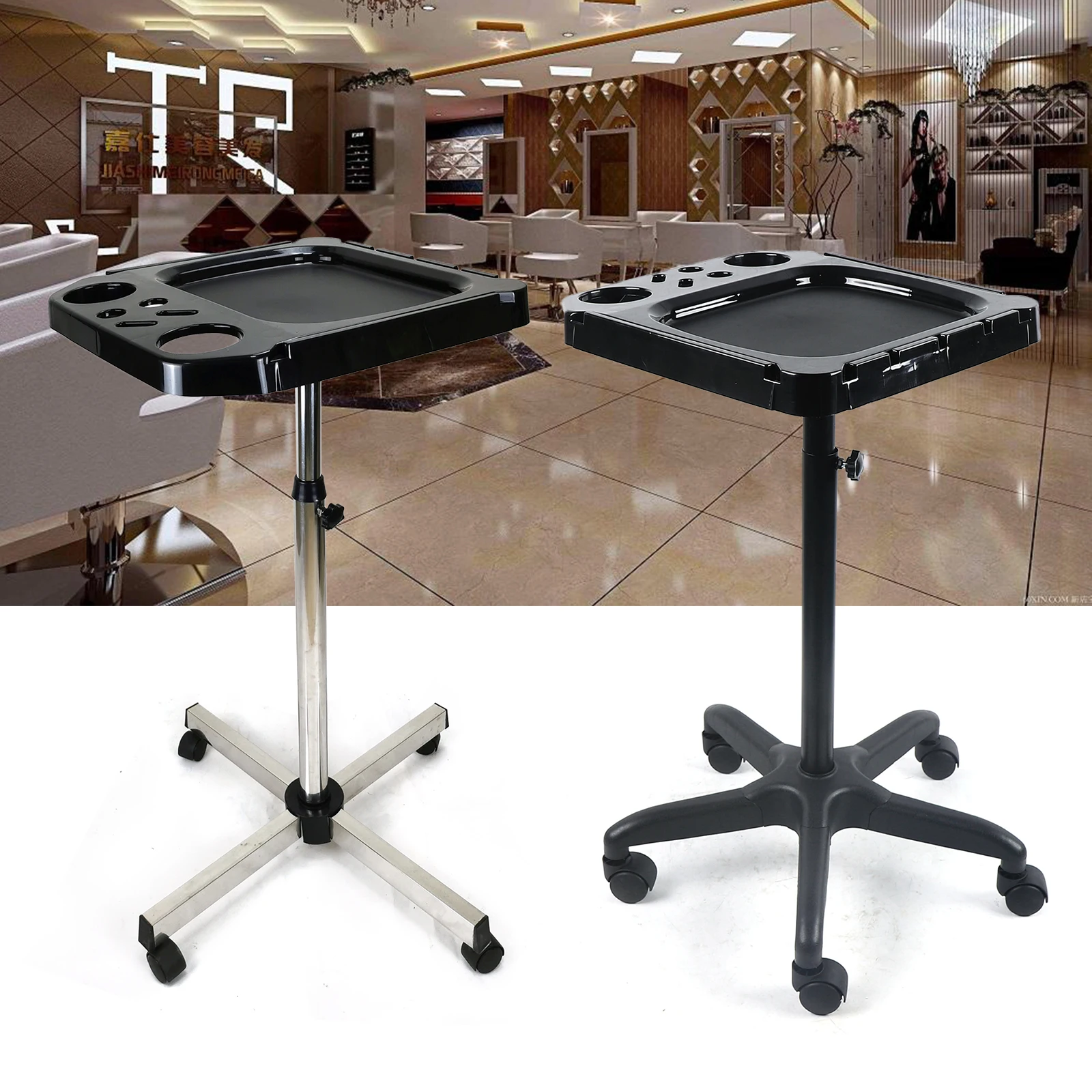 Durable and Adjustable Salon Trolley with Large Capacity Tray, Open Design, and Multiple Compartments for Hairdressing and