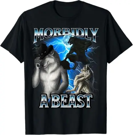 

MORBIDLY A BEAST Pattern Printing T-Shirt Men and Women Oversize Street Retro Funny High Quality Pure Cotton T-Shirt Streetwear
