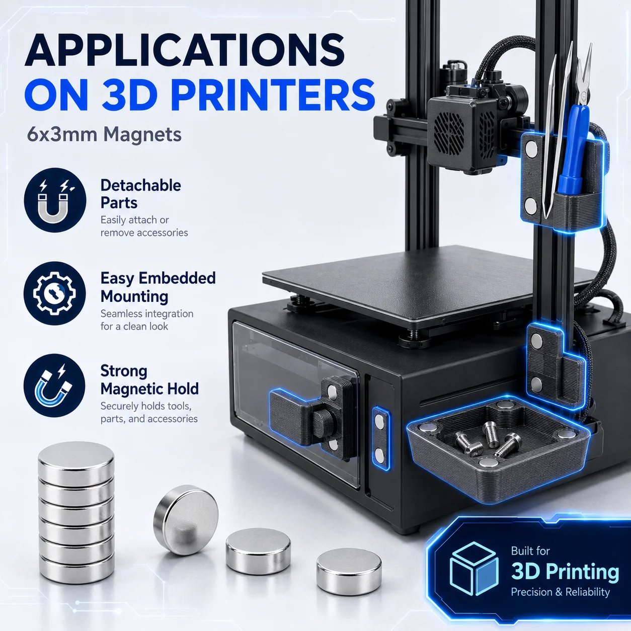 3D Printing Tool Kit, Bambu Lab 3D Printer Magnets 6x3mm, Powerful Circular Magnet, DIY Parts, Components for Creative Models