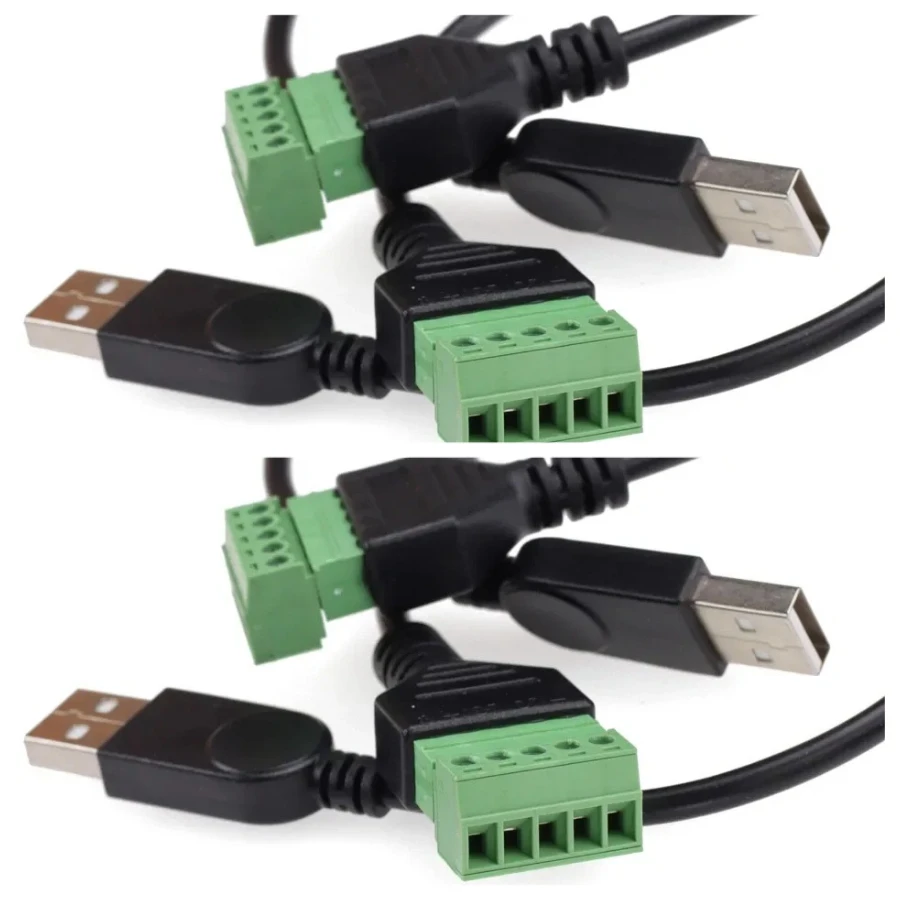 50pcs OD4.0mm USB 2.0 A Male to 5 Pin Green Terminal Plug Solderless Adapter Cable Extension Line Cord