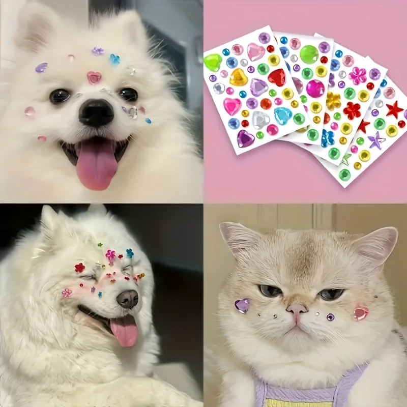 4Pcs Pet Rhinestone Stickers, Random Colors, Cartoon Rhinestone Patches, Pet Grooming Decor for Dogs & Cats