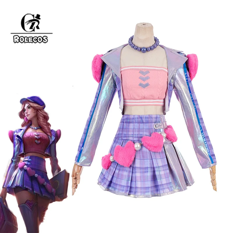 

ROLECOS LOL Game Cosplay Caitlyn Costume Heartache & Heartthrob Valentine's Day Costume Women Cosplay Coat Short Skirt Set