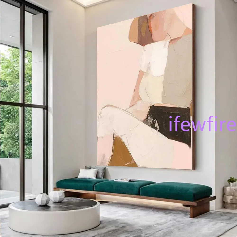 Household Items 100% Handmade Abstract Oil Painting on Canvas Mural Warm Pink Tone Wall Art Picture for Living Room Decor Image